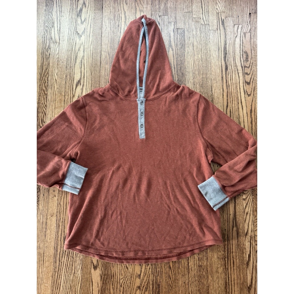 Carbon2Cobalt Men's XL Hooded Henley Shirt Rust Orange Gray Cotton Outdoors